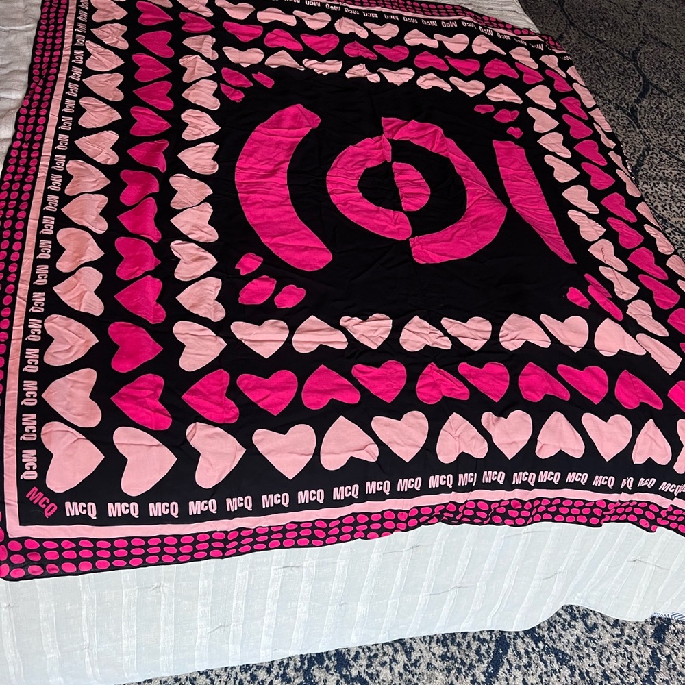 Alexander McQueen Silk Scarf Black and Pink Heart Pattern